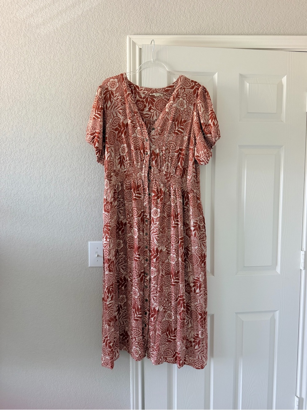 Rust Floral Button-Front Midi Dress